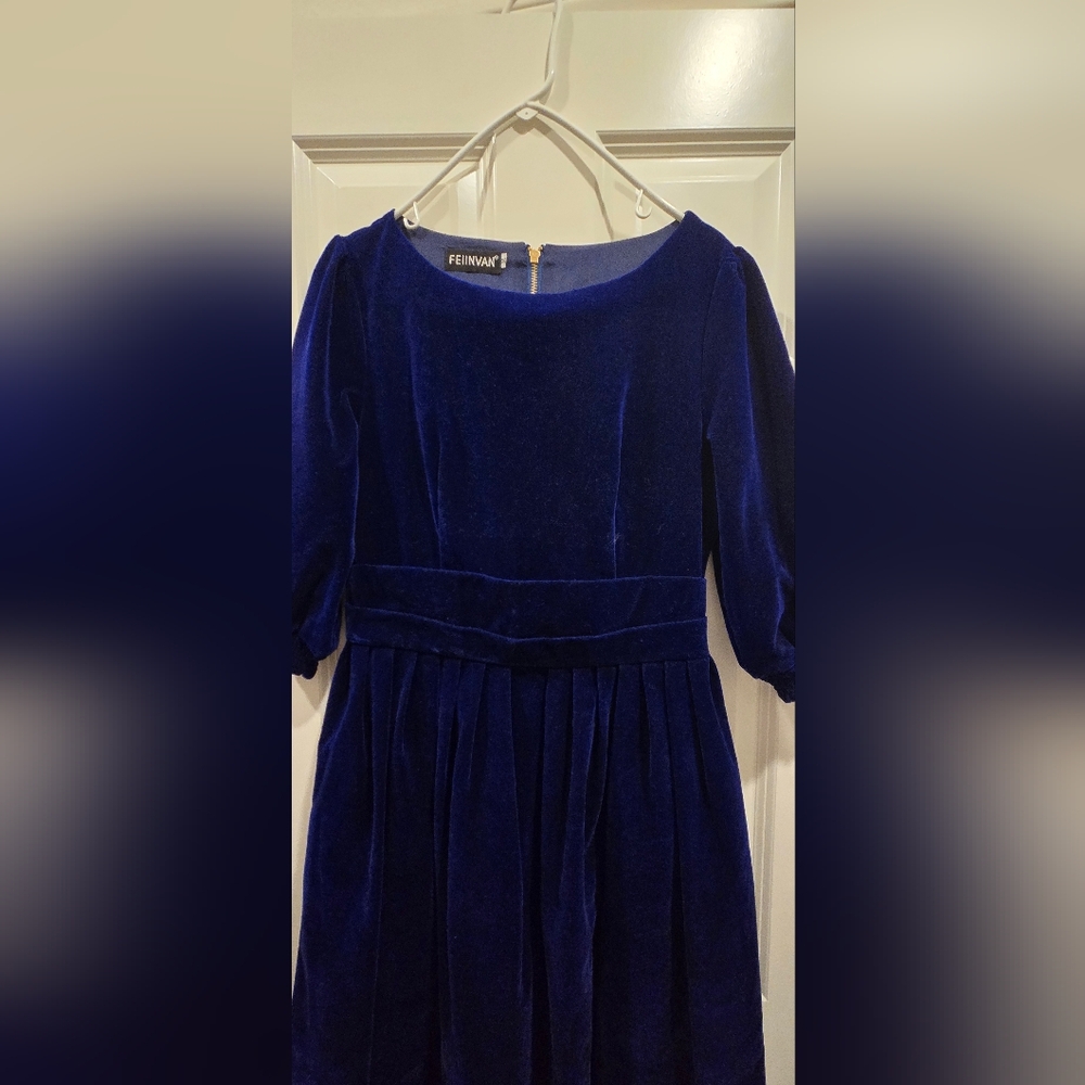 Elegant Blue Velvet Kids Dress